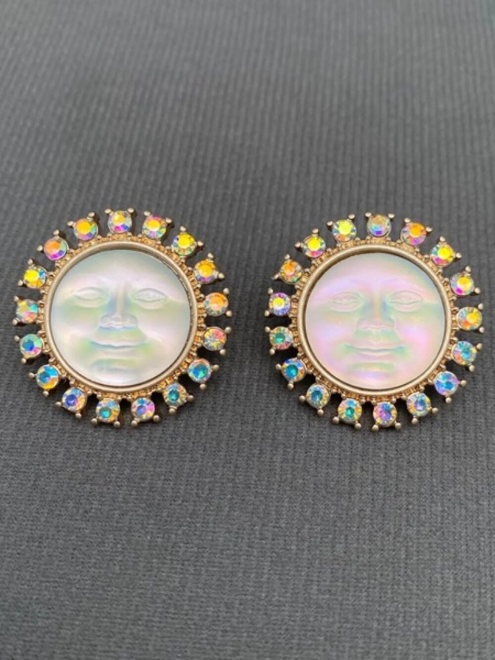 DESIGNER Celestial Moon Gold Iridescent Crystal Earrings**NEW! - Picture 2 of 3
